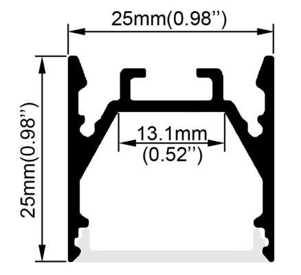 LEDストリップ照明用の正方形のアルミニウムチャンネル25mmx25mm寸法